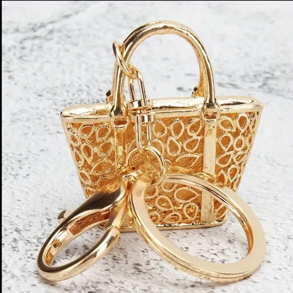 Mini Leopard Tote Bag Charm Keychain Purse Charm Gold Tone NWT